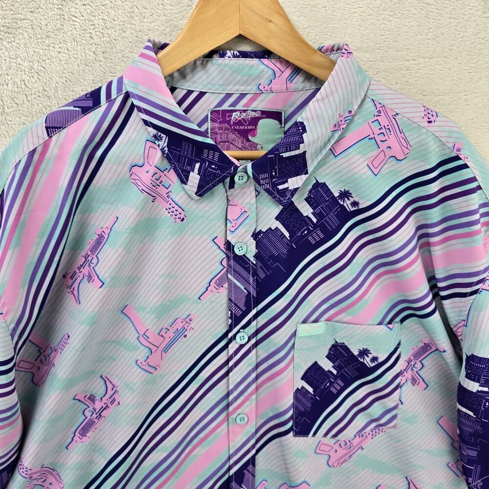 Retro Rifle Ocean Drive Mens Shirt 3XL Blue Hawaiian Aloha Button Up AOP - Picture 2 of 9